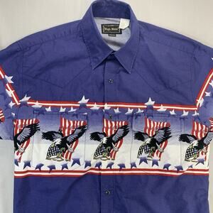 Vtg High Noon Vintage Patriotic Western Wear Pearl Snap Shirt Medium